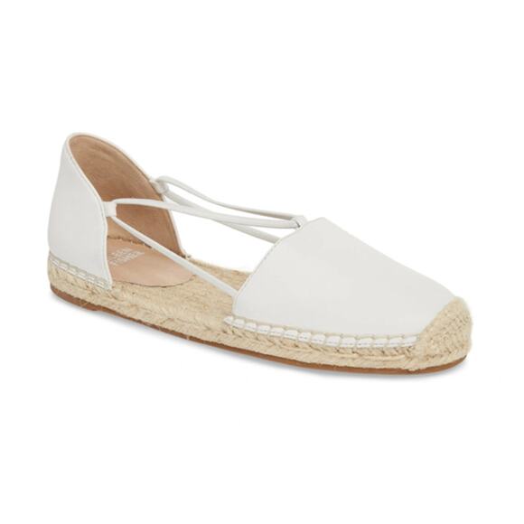 Eileen Fisher Lee Washed Leather D'orsay Espadrille Flats White Leather Size 8.5 - Picture 1 of 12